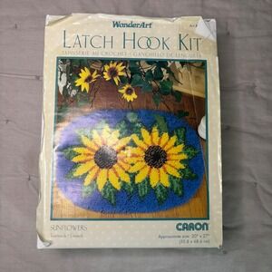 WonderArt Latch Hook Kit Sunflowers Caron Rug Kit 20 x 27 Vintage Craft Kit